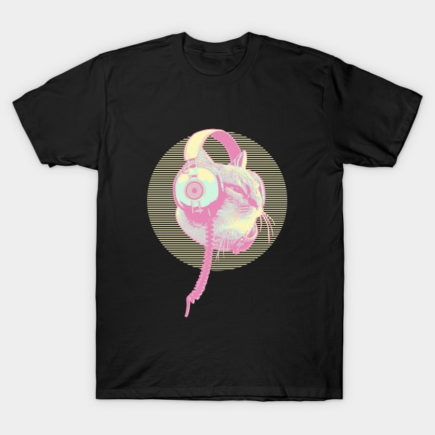 Melophile Music Lover Headphones Cat - Guava Colors 1 - Melophile T-Shirt by DuskySavage